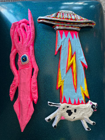 Art - Paper Mache Big Squid, Flaco, Cow