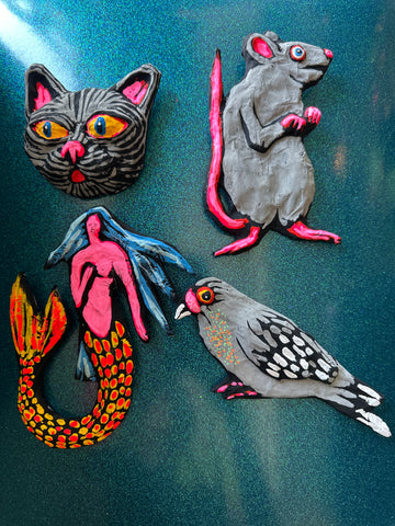 Art - Paper Mache Pigeon, Small Cat, Rat, Mermaid